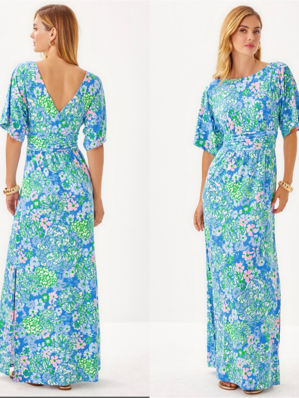 Lilly Pulitzer Parigi Boat Neck Maxi Dress in Sunwashed Blue Plumes in Bloom